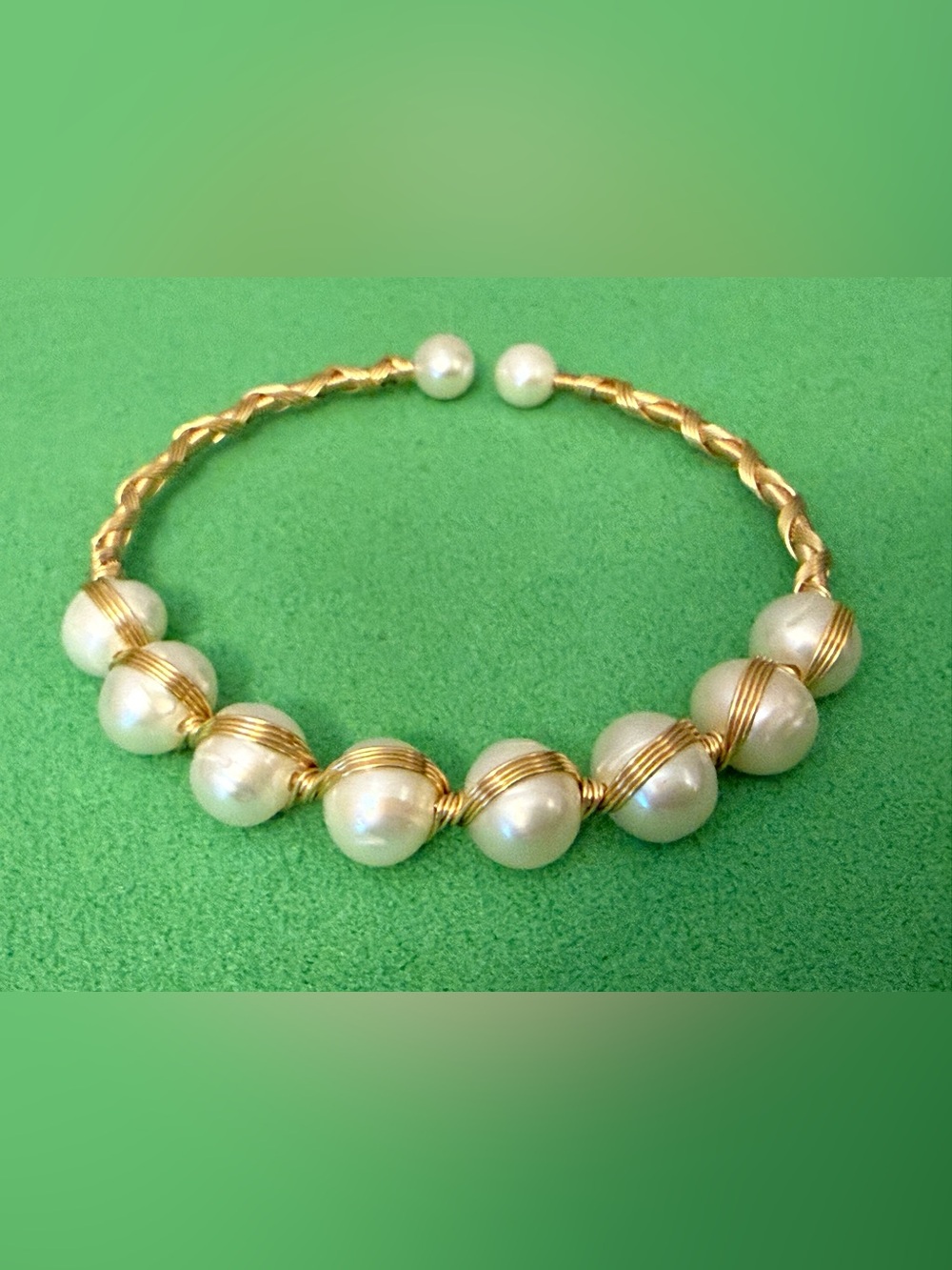 Gold-Tone  Genuine Pearl Wirewrapped Cuff Bracelet